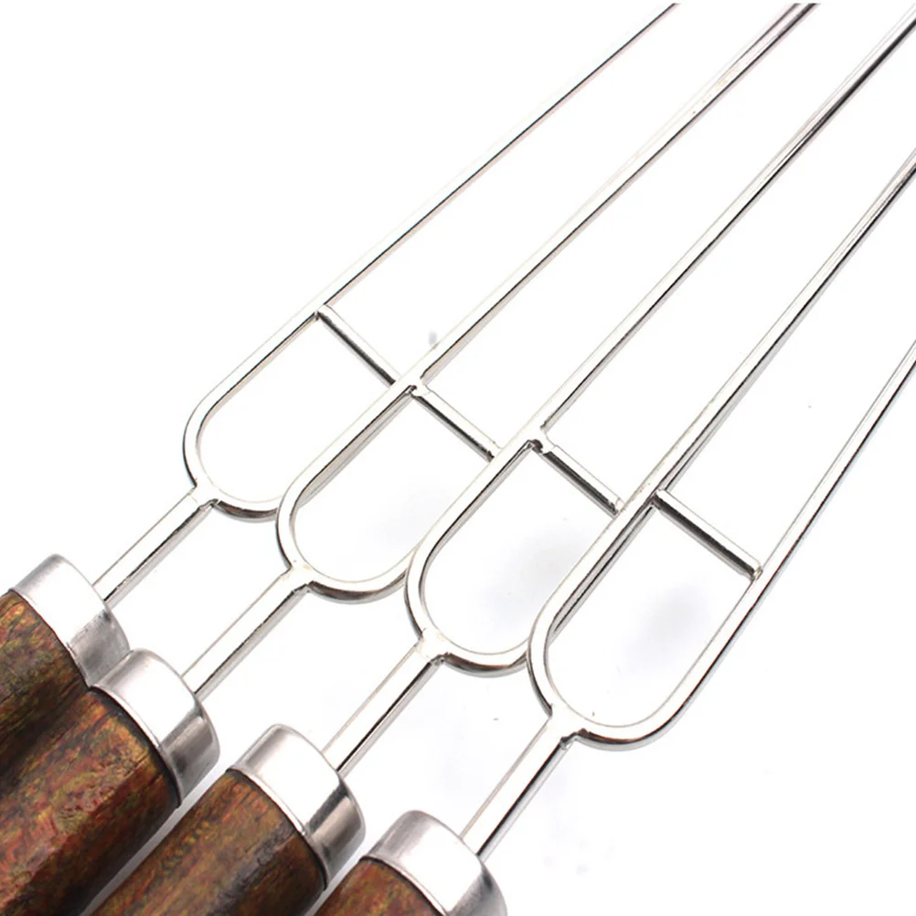 

4 Pcs Stainless Steel Roasting Fork Rustproof Barbecue Stick Meat Camping Bamboo Kebabs