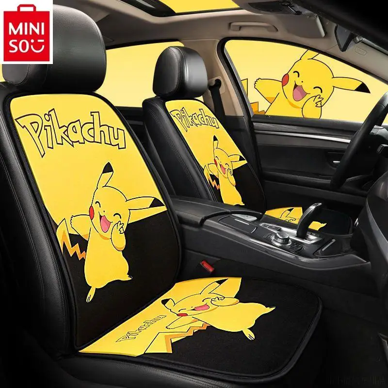 

MINISO Car Cartoon Pikachu Anime High Quality Cotton and Hemp Four Seasons Universal Seat Cushion Accessories