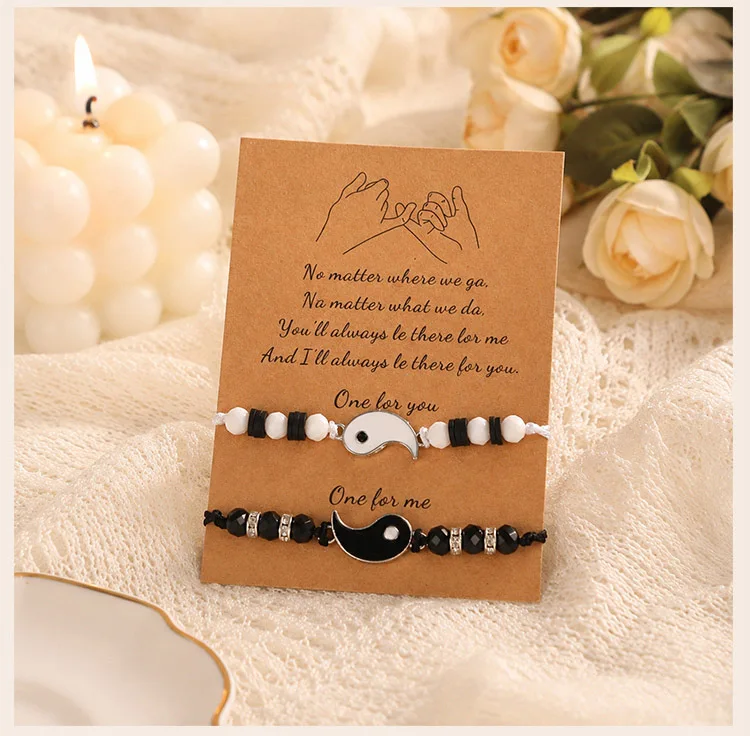 Yin-Yang-Perlenarmband-Set für Paare, Schwarz-Weißes Verstellbares Geflochtenes Seil, Passendes Paar für Ladenauswahl – Detail 5