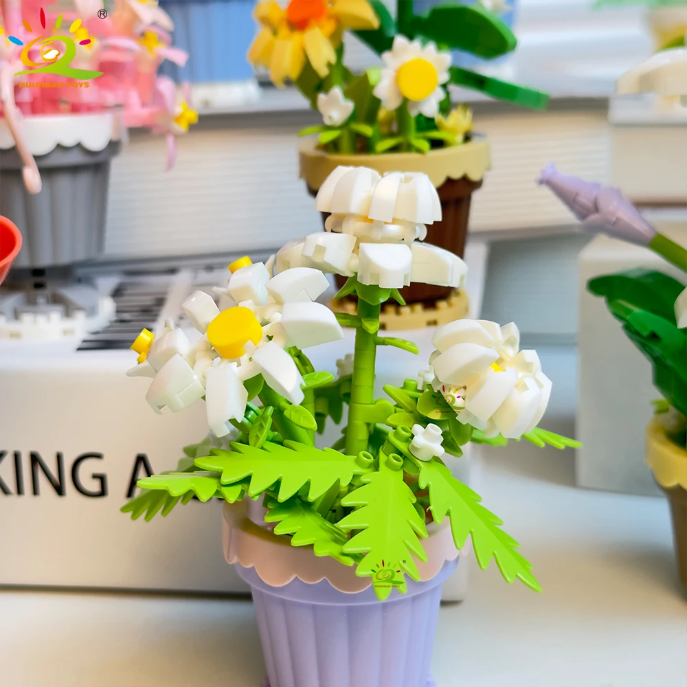 HUIQIBAO MOC Bouquet Topfpflanze Micro Bausteine Ewige Blume Modell DIY Hause Schreibtisch Dekoration Ziegel Spielzeug Für Kinder – Detail 12