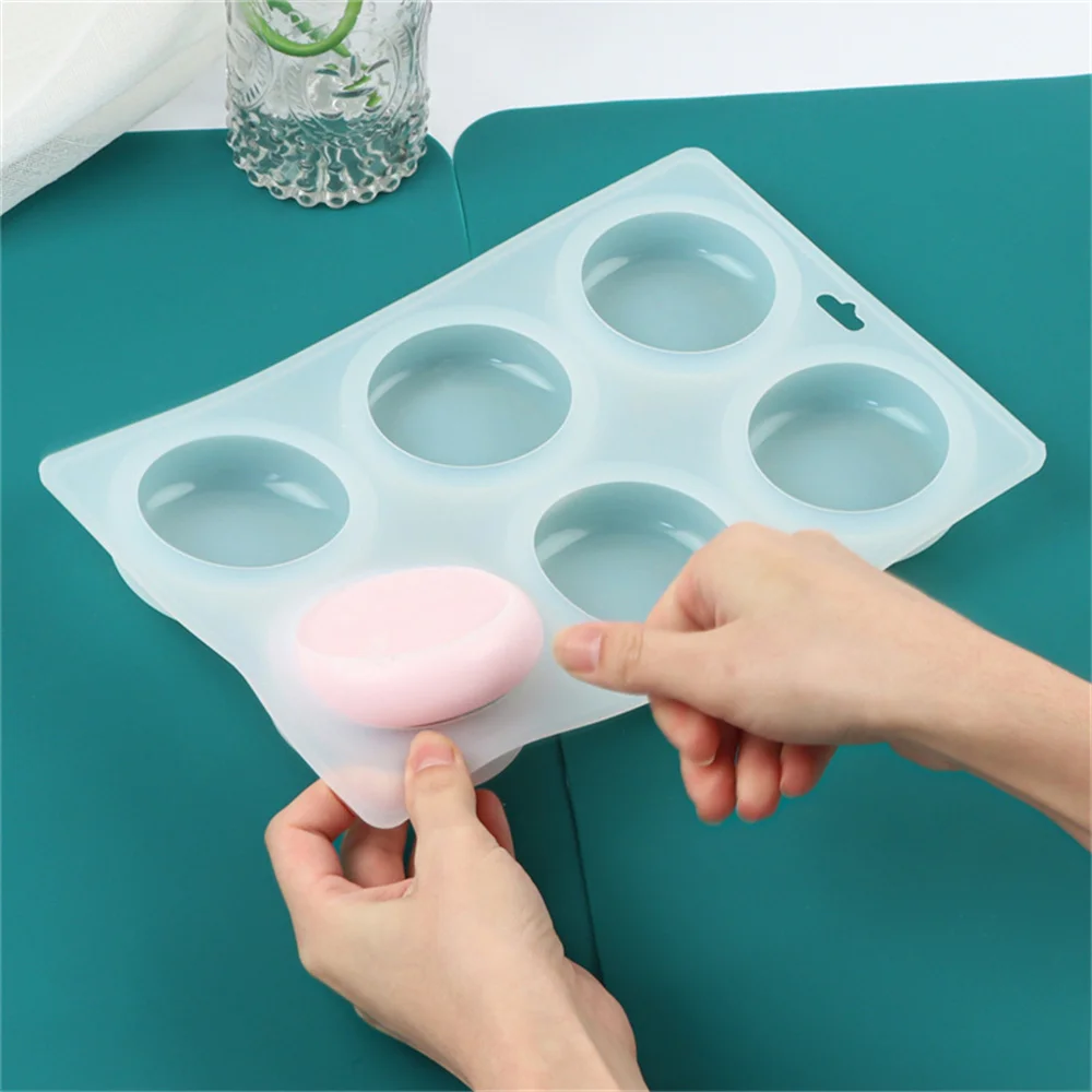 6 Löcher runde ovale Silikon-Seifenformen DIY flacher Boden Kugelzylinder handgemachte Seifenformen Kreis Aromatherapie Seife Silikonform – Detail 1