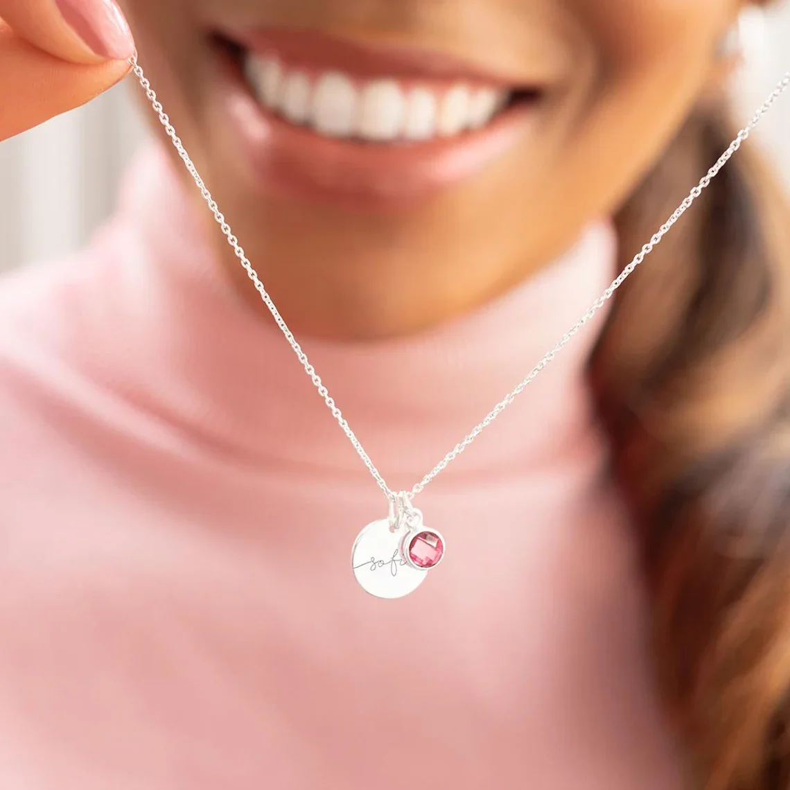 Collar con nombre de piedra natal personalizado, joyería para el día de la madre, texto grabado, fecha, colgante personalizado, regalo para abuela,