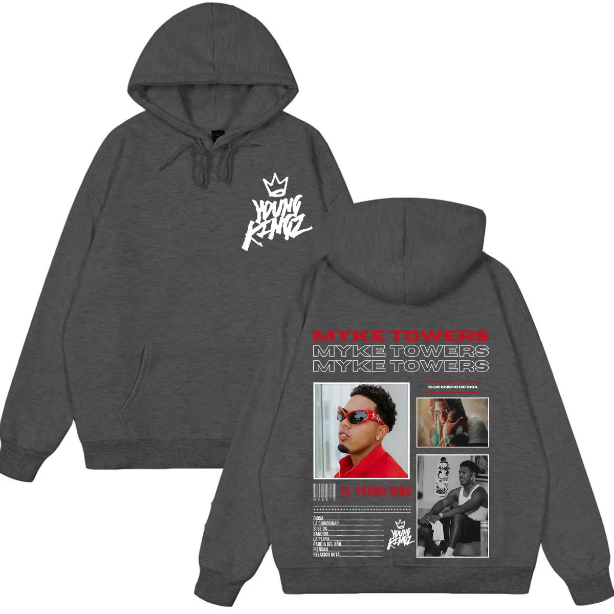 Myke Towers Young Kingz 2026 Album Tour Print Pullover für Männer und Frauen, Modische Sweatshirts, Winter, Lässig, Langarm, Hip-Hop-Hoodie – Detail 4