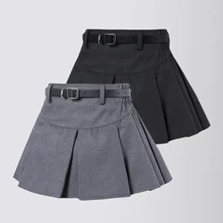 Girls' Pleated Skirt Grey Classic College Style Solid Mini Short Skirt for Kids Dance Performances Costume Children Daily Wear
