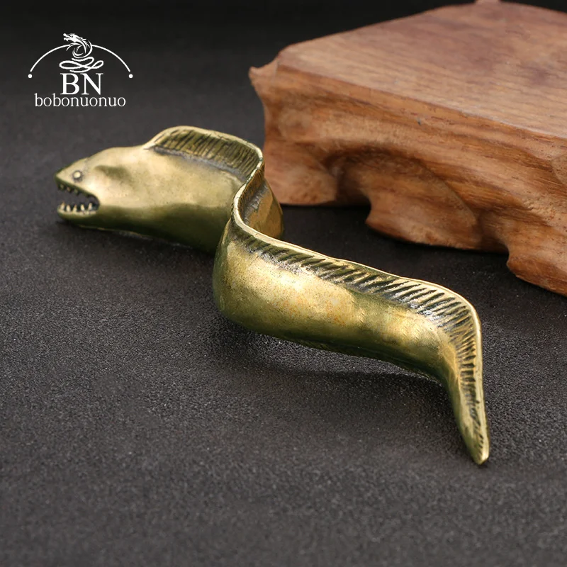 Solid Brass Deep Sea Hairtail Figurines Desk Ornaments Simulation Fish Small Statue Tea Pets Home Decorations Crafts Collections