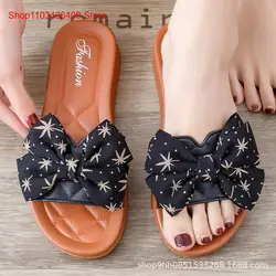 2024 Hot Women Summer Pvc Bow Casual Shoes Flat Fashion Slippers Flowers Sandals Ladies Casual Flip Flops Outdoor Shoes