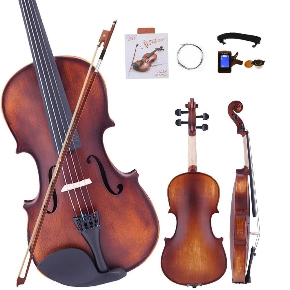 4/4 Size Natural Retro Acoustic Violin Fiddle+ Case+ Bow+ Tuner High Quality