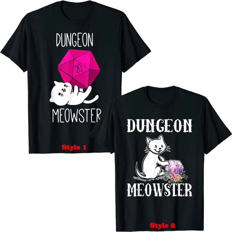 

Dungeon Meowster T-Shirt Funny DnD Dice RPG Gamer Nerdy Cat D20 Graphic Tee Tops Gift Vintage Apparel Short Sleeve Blouses