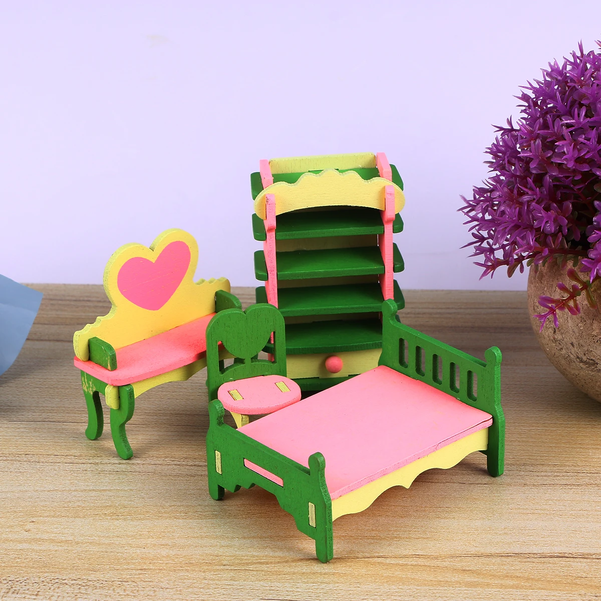 

4Pcs Mini Wood Furniture Set Colorful Eco Friendly Handmade Educational Cognitive Development for Boys Girls Mini Furniture