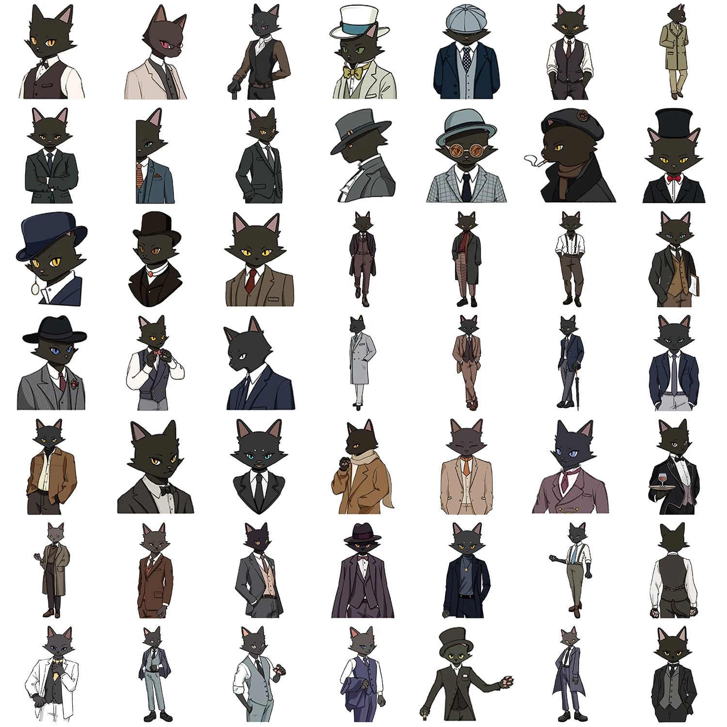 50pcs Black Cat Gentleman Sticker Graffiti Decal for Decoration Laptop Luggage Phone Skateboard Waterproof DIY Sticker