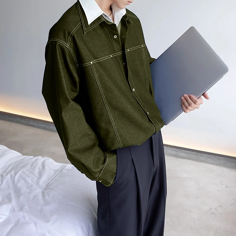 

INCERUN мужская рубашка с лацканами и длинным рукавом в стиле пэчворк, свободная повседневная мужская одежда в корейском стиле, модная уличная одежда 2025, мужские рубашки S-5XL