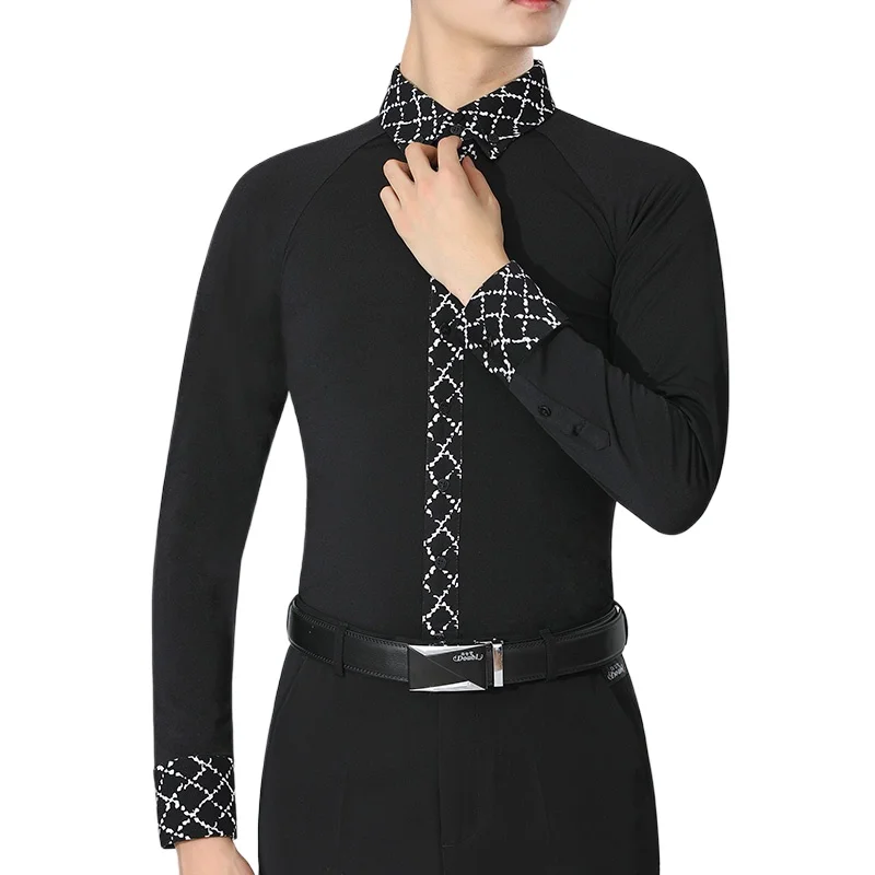 2024 Man Latin Dance Shirts Wals Ballroom Dans Kleding Prestaties Latin Man Shirts Top