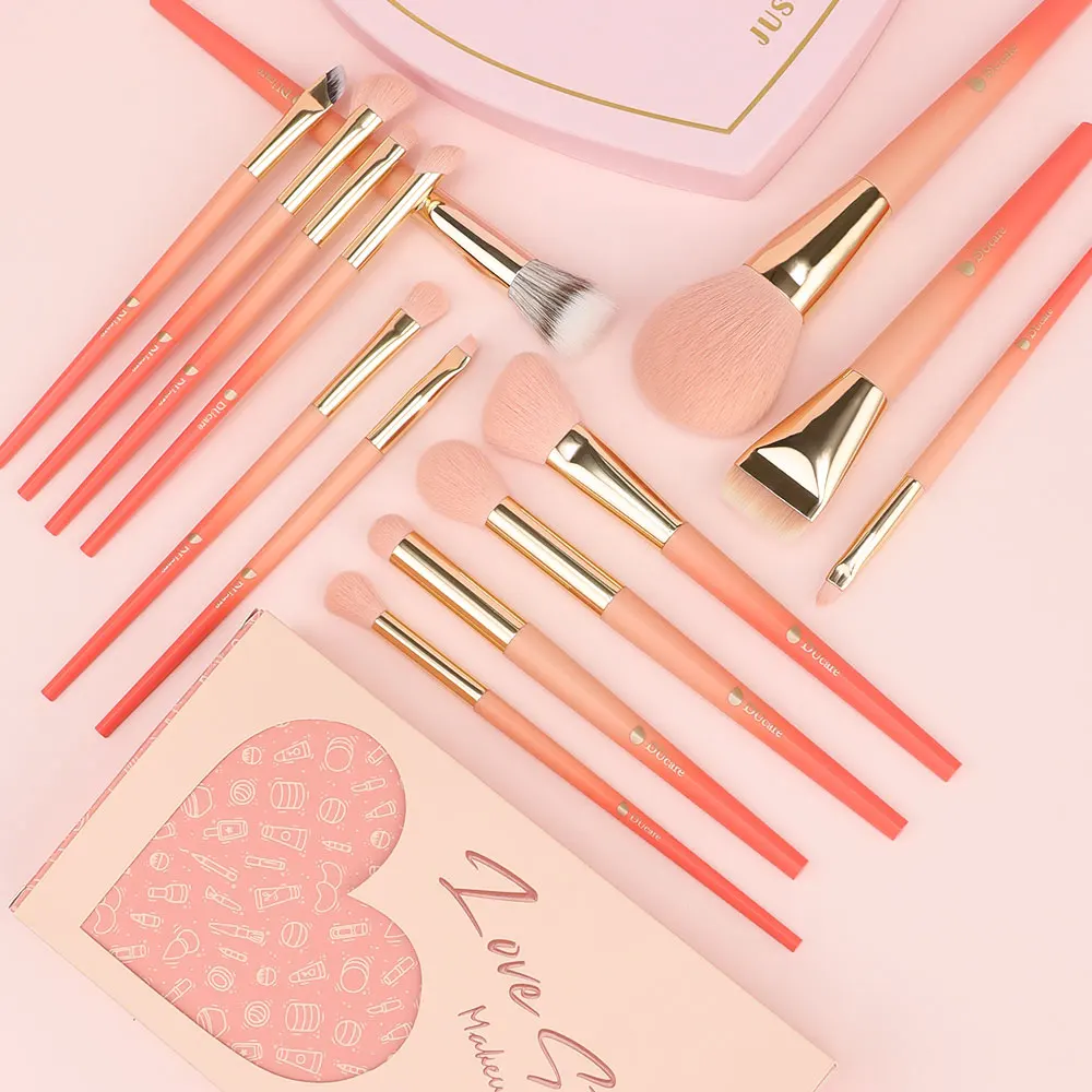 DUcare LOVE STRUCK 14PCS Makeup Brush Set Untra Thin Foundation Blush Eyeshadow Brush Women Beauty Soft Powder Lip Brushes Tool