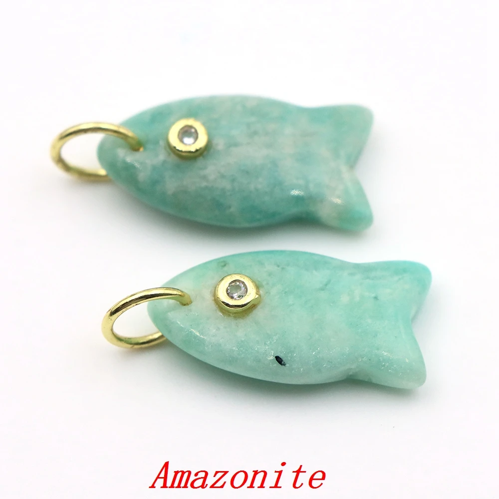 25mm Naturstein-Anhänger in Fischform mit Weißem Zirkon für DIY-Schmuckherstellung, Charm für Halsketten, Armbänder, Ohrringe und Accessoires – Detail 8