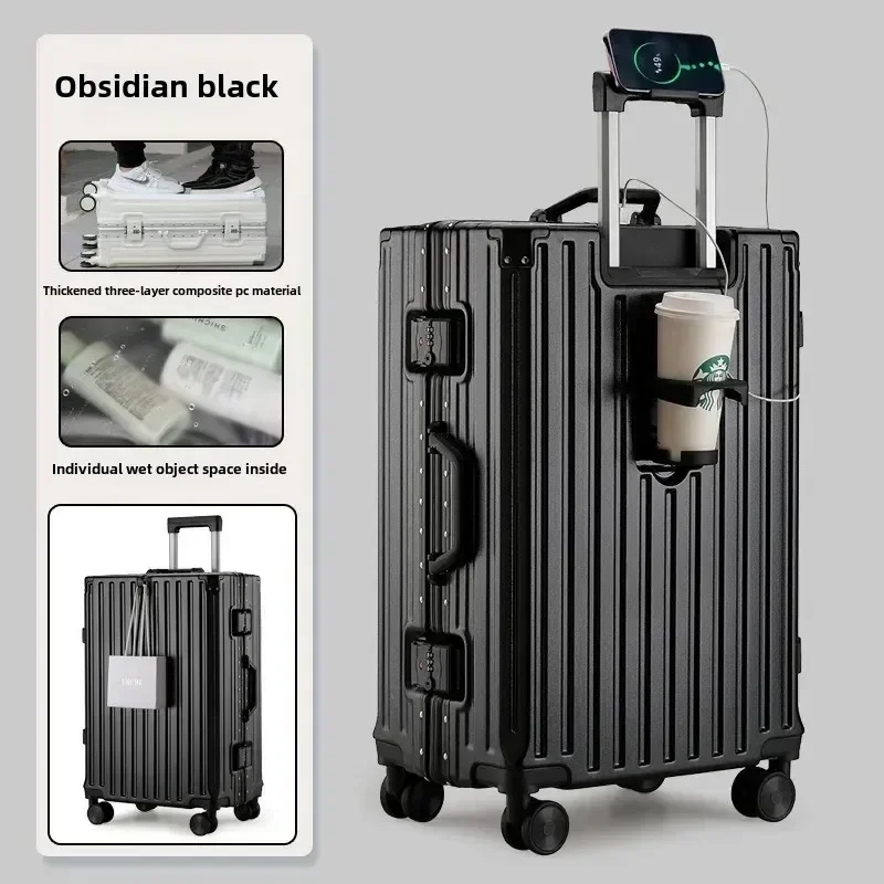 2025 New Multifunction Suitcase with USB Charging Aluminum Frame +PC Suitcase Trip Cabin Male and Female Carrier 28/30-inch