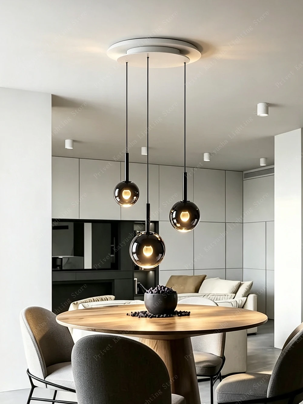 Smoke Grey Glass Spheres Ceiling Chandeliers Living Room Dining Table Hanging Lamp Hand Wave Control Chandelier Lighting
