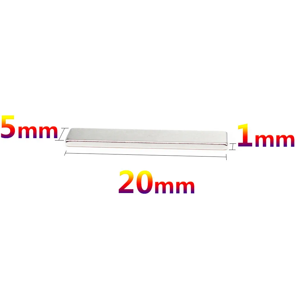 20/50/100/150/200/300/500PCS 20x5x1 mm Super Strong Square Magnet 20x5x1 mm for Home Refrigerators, Offices DIY 20x5x1 mm