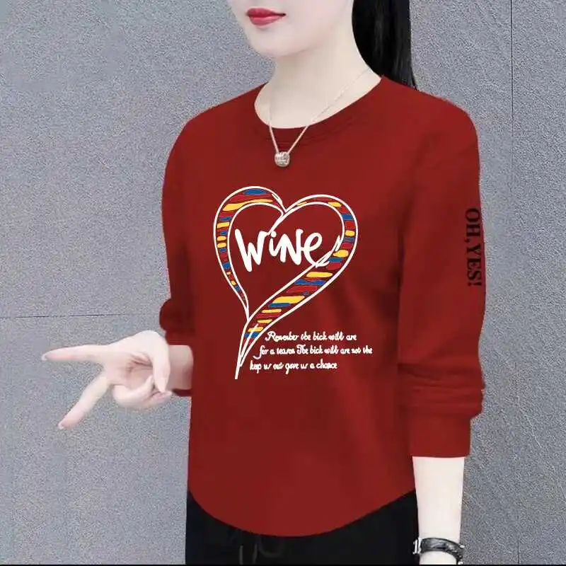 

Long Sleeve T-Shirt Women's Base Shirt Inner Wear Top for Middle-Aged And Elderly Polyester Fiber round Neck Commute Style