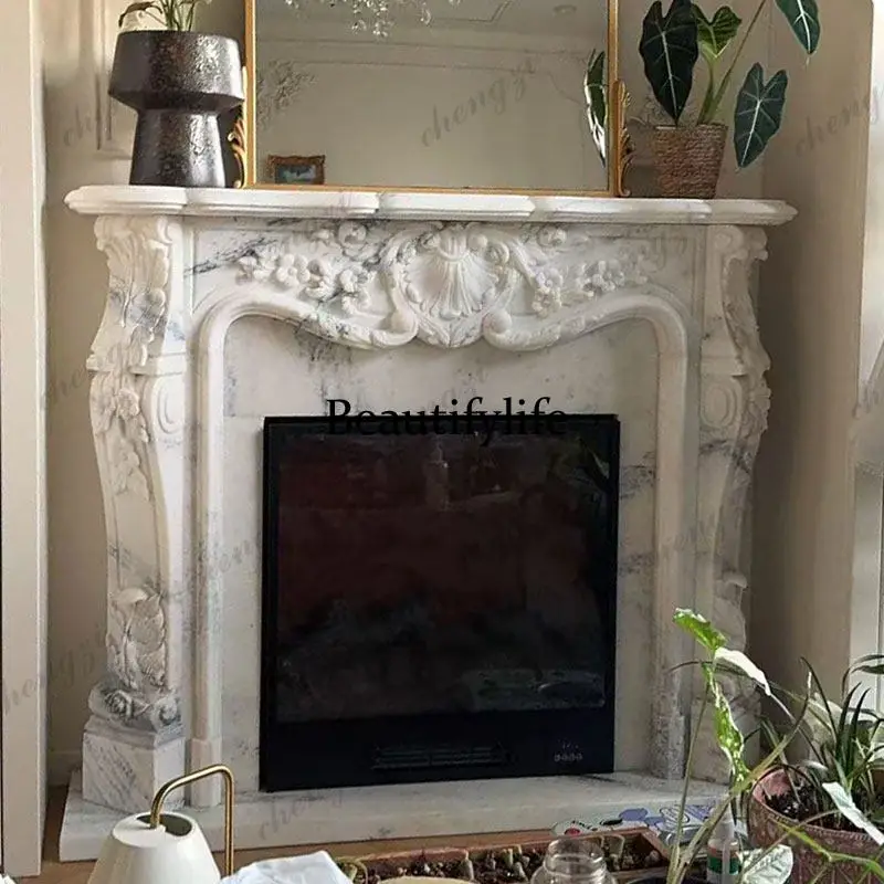 Marble fireplace stone carving European white marble decorative relief natural stone fireplace