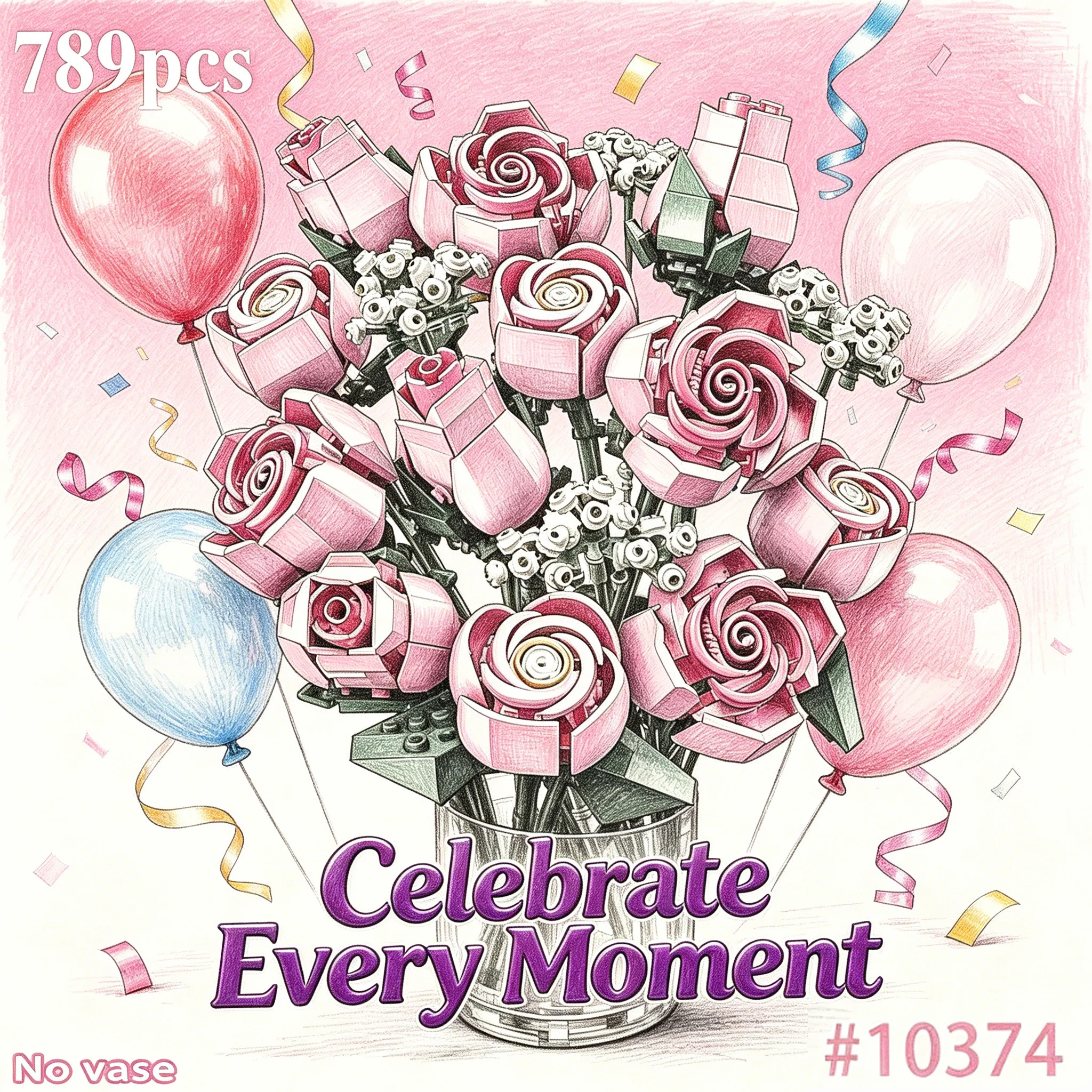 Set de Bloques de Construcción de Ramo Romántico de Rosas Rosadas, 789 Piezas, 10374, Regalo para Niñas, Damas, Día de la Madre, Juguete Creativo de Flores para Decoración del Hogar