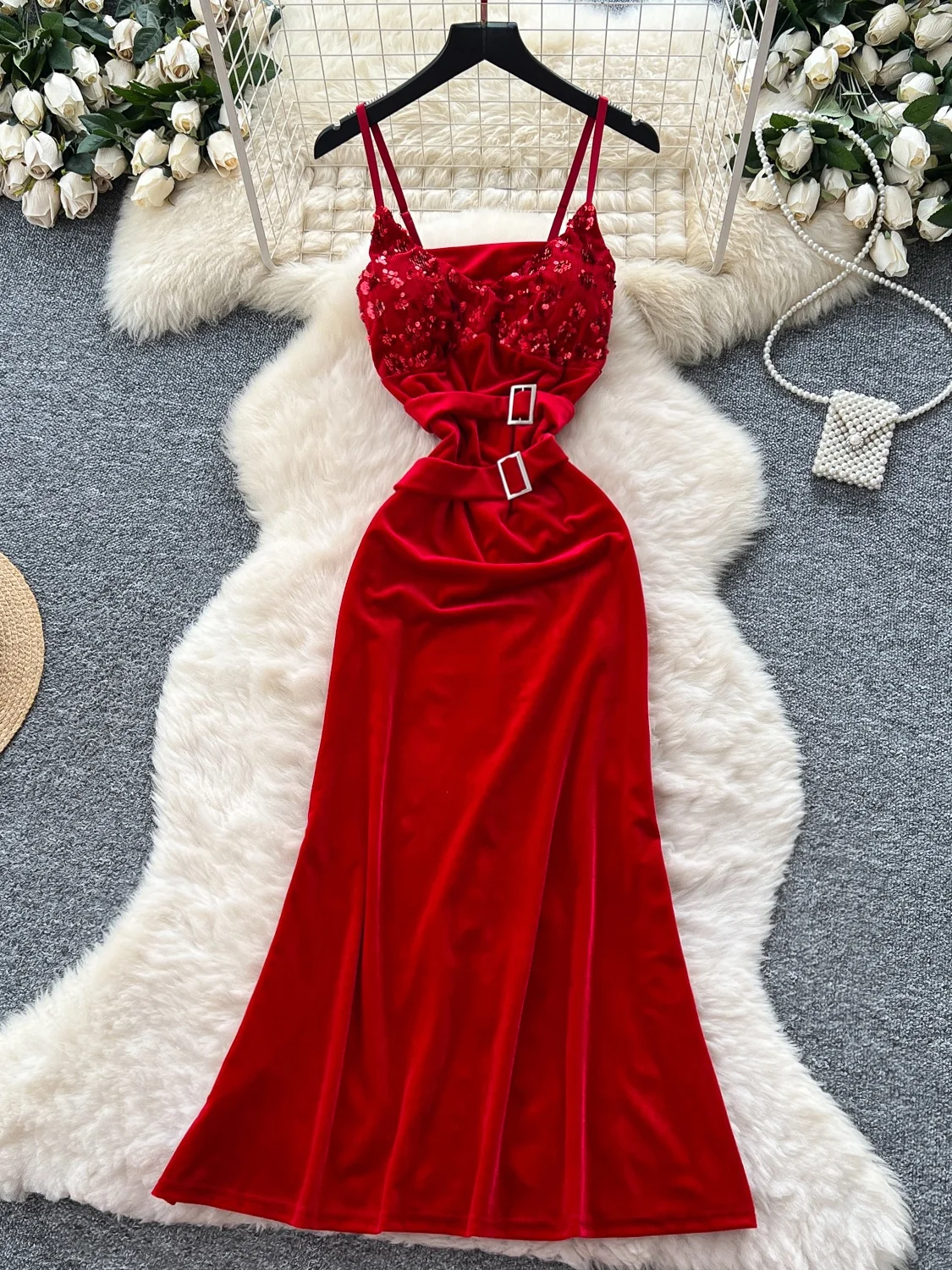 Ele velours paillettes Patchwork Dr femmes automne minceur taille haute coréen Sle trajet a-ligne jupe été Dr