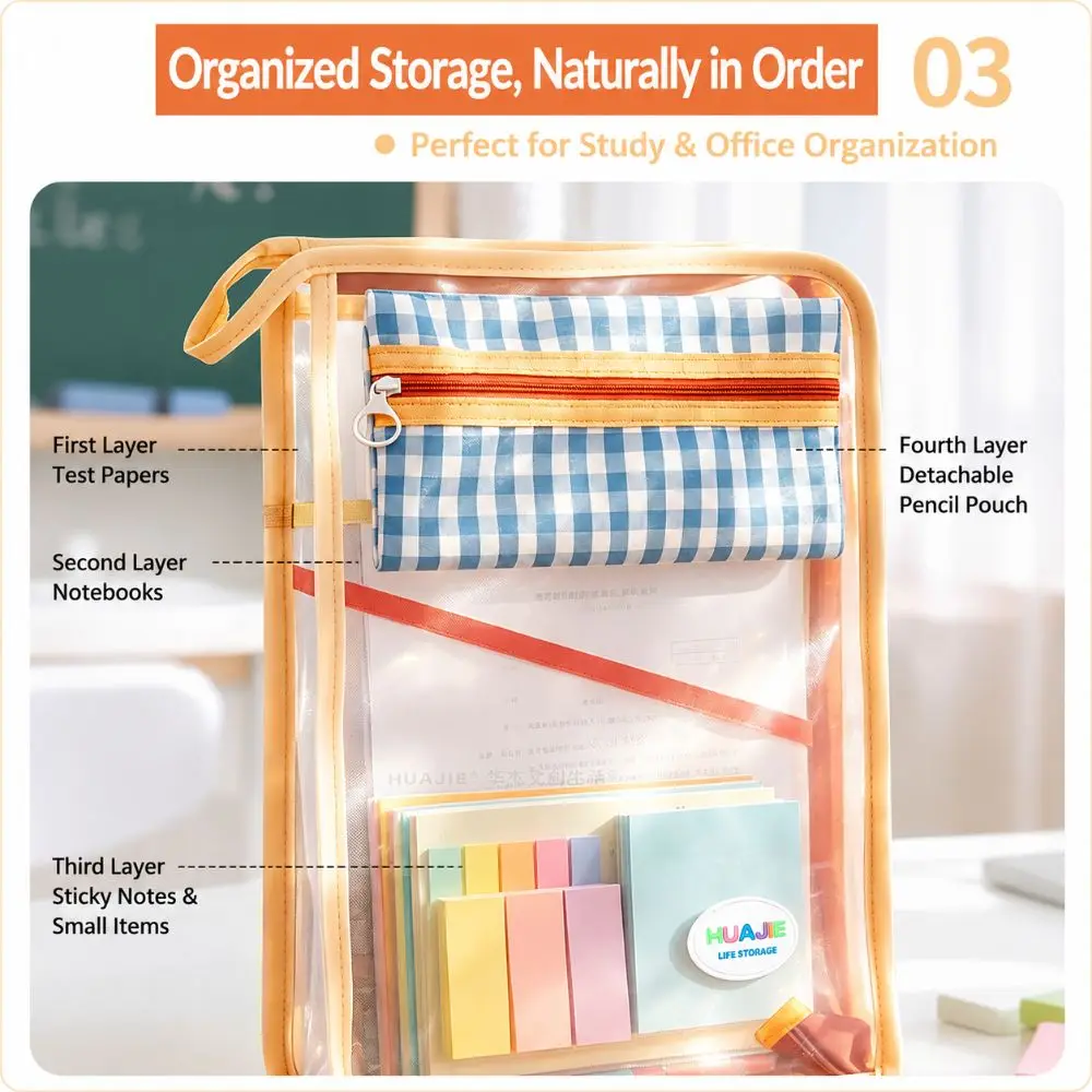 A4 Tutoring Bag L-Shaped with Detachable Pencil Case Books Storage Bag Large Opening Large Capacity Tote File Bag Students