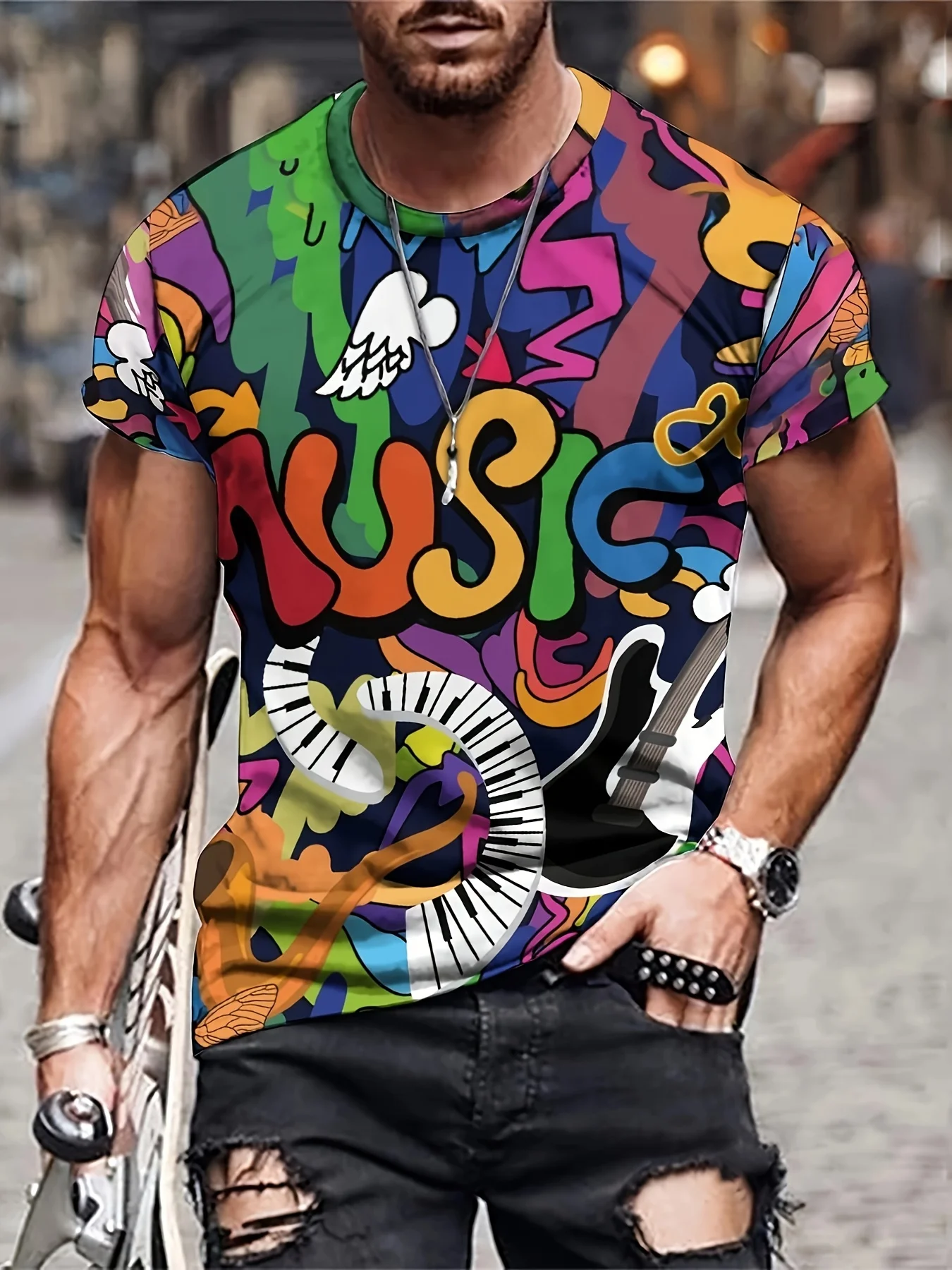 New Style Graffiti Style Alphabet Print Crew Neck Short Sleeve T-shirt For Men Casual Summer T-Shirt For Daily Wear Loose Tops