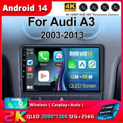 2 Din Android 15 For Audi A3 8P S3 RS3 2003 - 2013 Car Radio Multimedia Video Player GPS 4G WIFI Carplay Auto Stereo DVD RDS DSP