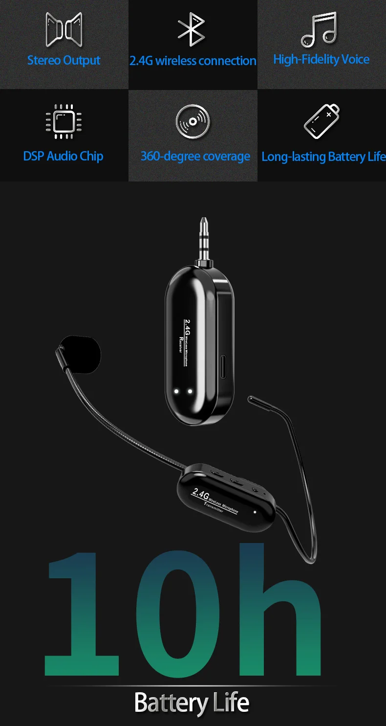 2.4G Head-Mounted/Lavalier Wireless Microphone for Sports Aviation & Live Streaming for Multimedia Teaching & Promotional Events