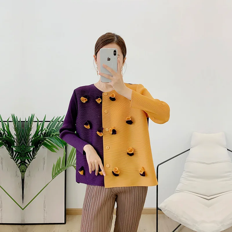 จีบ Single-breasted สามมิติดอกไม้เสื้อแจ็คเก็ตสั้นผู้หญิง 2025 ฤดูร้อนใหม่แฟชั่นอเนกประสงค์เสื้อสเวตเตอร์ถักเสื้อยืด