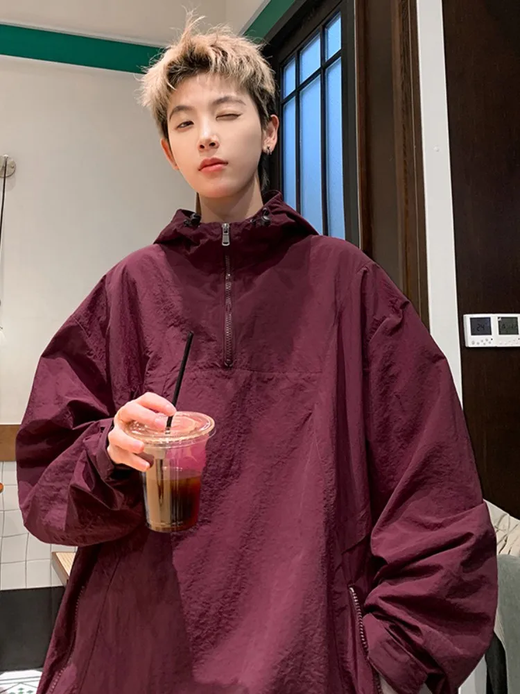 

Outdoor Men's Jaet Zipper Hooded Red Coat Spring Autumn Seasonal Faionable American Sle Teenage Boy Loose Fit Long Sve