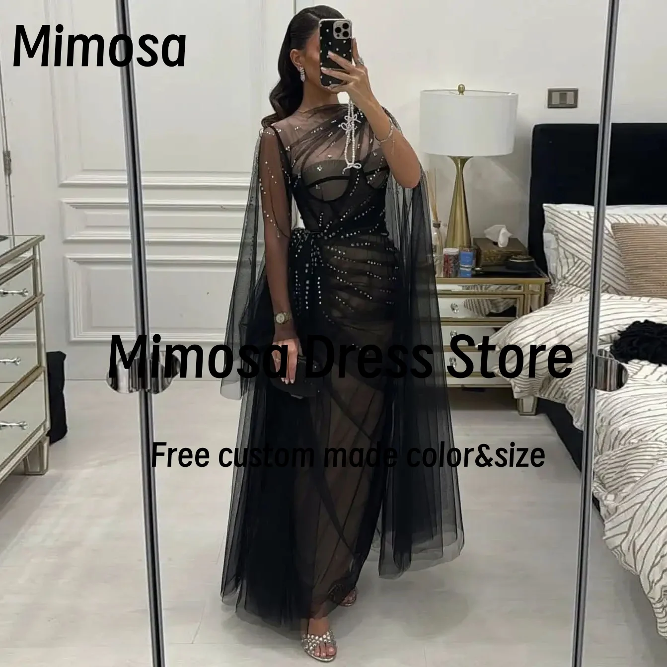 

Mimosa Saudi Arabia Women's Prom Dresses Handmade Beaded Vestidos De Fiesta Ruched Tulle Special Evening Party Gowns Customized