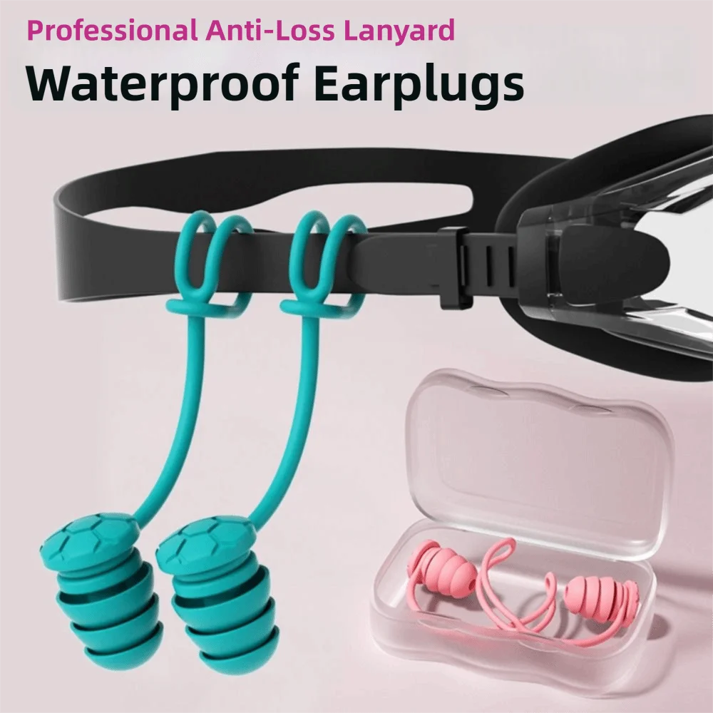 Soft Silicone Sound Insulation Earplugs Waterproof Anti-loss Swimming Earplugs with Lanyard Comfortable Noise Reduction Earbuds