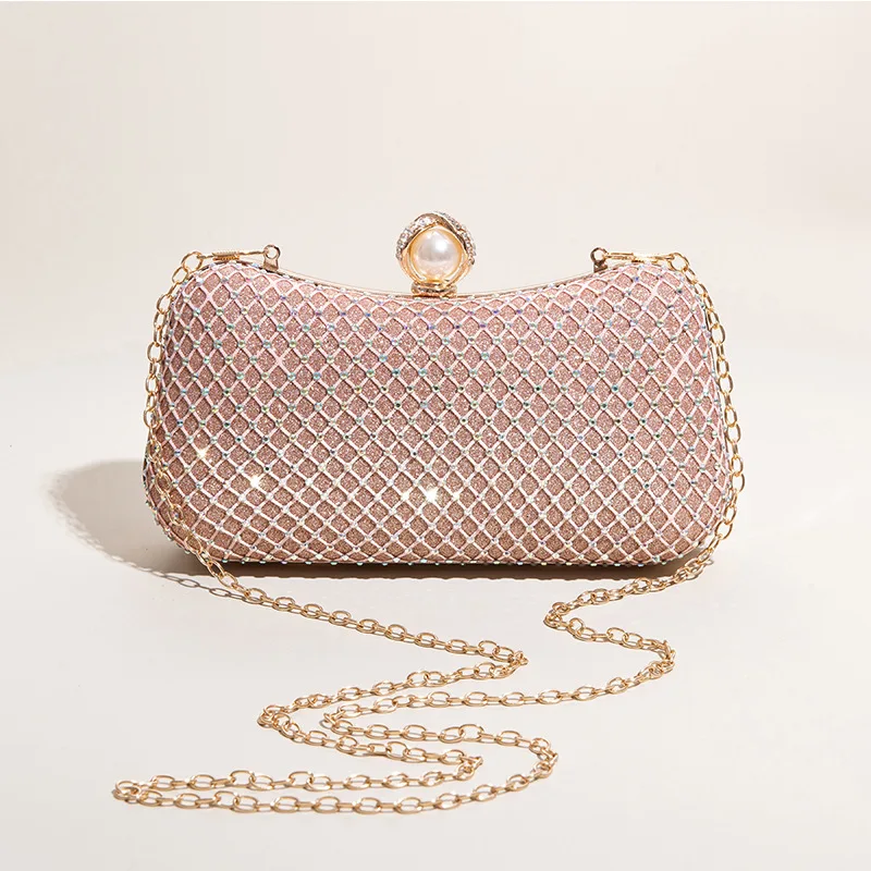 Rhinestone Bag Dinner Clutch Bag with Diamonds One-shoulder Diagonal Mesh Bag Dress Evening Bag