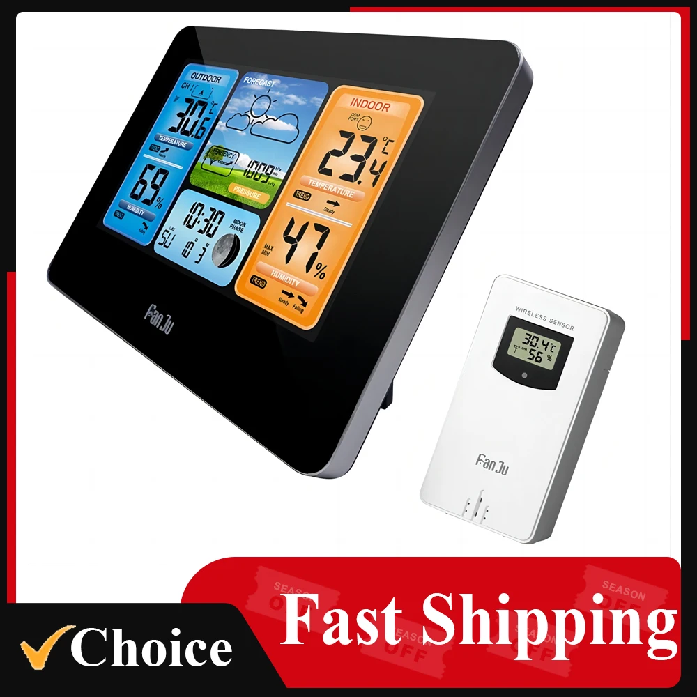FanJu FJ3373 метеорологическая станция, Беспроводной датчик уличной температуры с часами и будильником