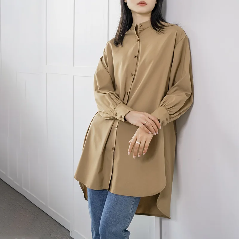 

Japanese Solid Color Loose Shirt Women's Medium and Long Women's Shirt