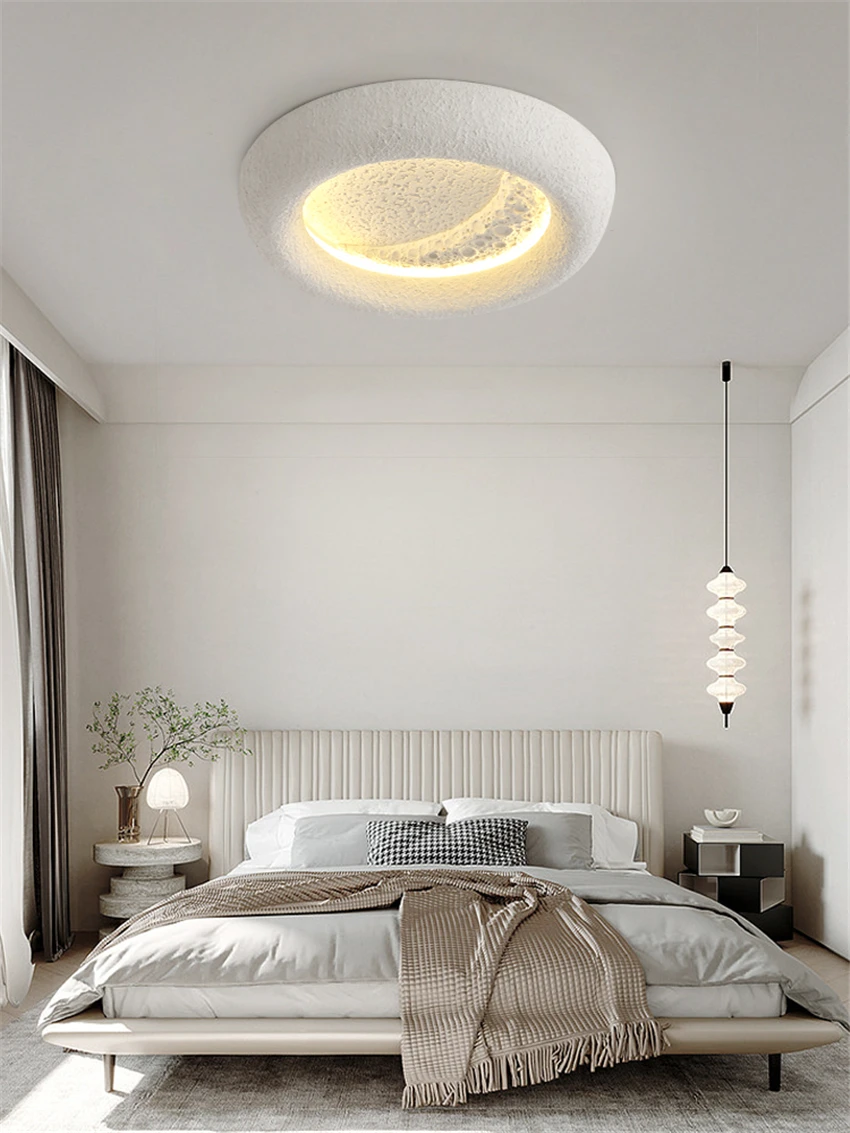 Nordic Bedroom Moon Round Ceiling Light Modern White Resin LED Living Room Dining Room Study Cloakroom Indoor decor Ceiling Lamp