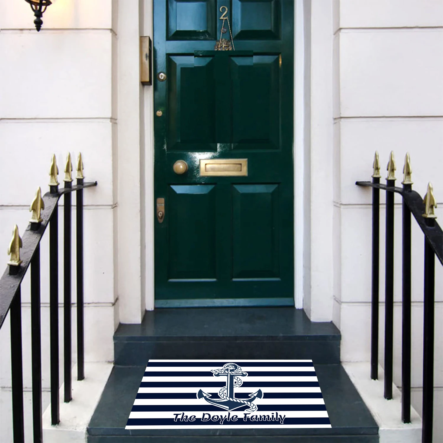 Zerbino nautico con ancoraggio vintage Strisce retrò Nome della famiglia personalizzato Zerbino anteriore Tappetino di benvenuto personalizzato Ingresso esterno interno