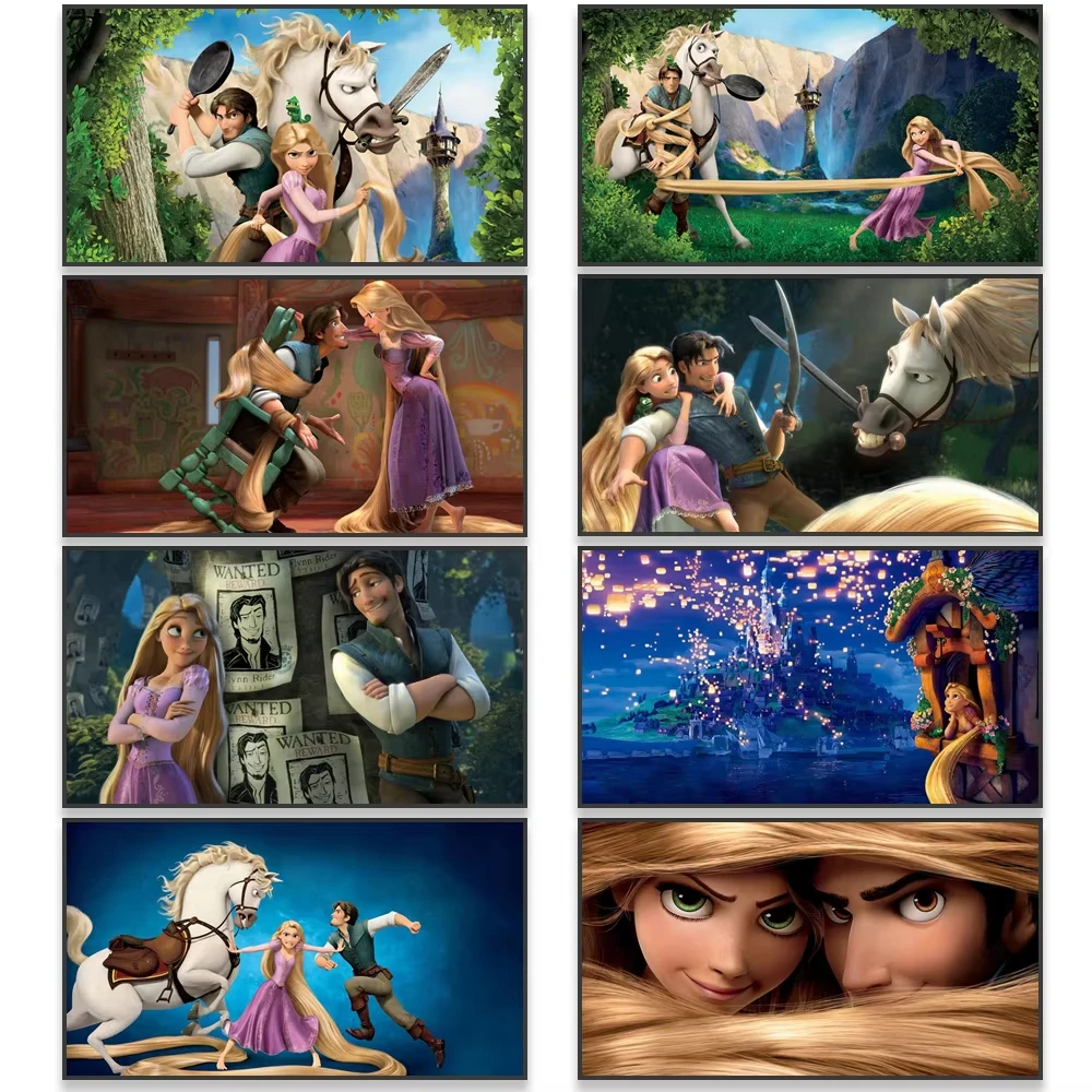 MINISO Princess Rapunzel Disney Movie Tangled Poster Cartoon Prints Home Bedroom Decor Wall Art Kids Room Pictures Canvas