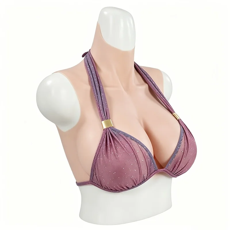 Huge Shake Fake Boobs Plate Bodysuit BCDEG Sizes Silicone Breast Forms for Drag Queen Crossdress Transgender Cosplay with Nipple