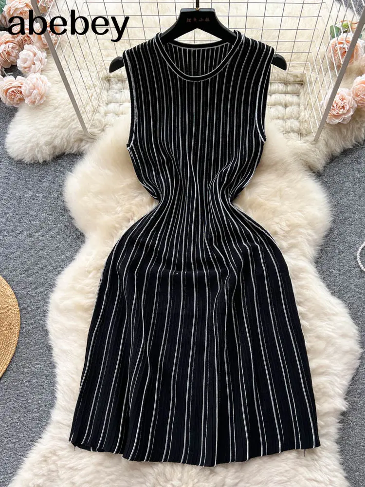 Summer Knit Sexy Strap Dress Women Tank Elatic Waist Bodycon Sundress Female Beach Backless Long Dress