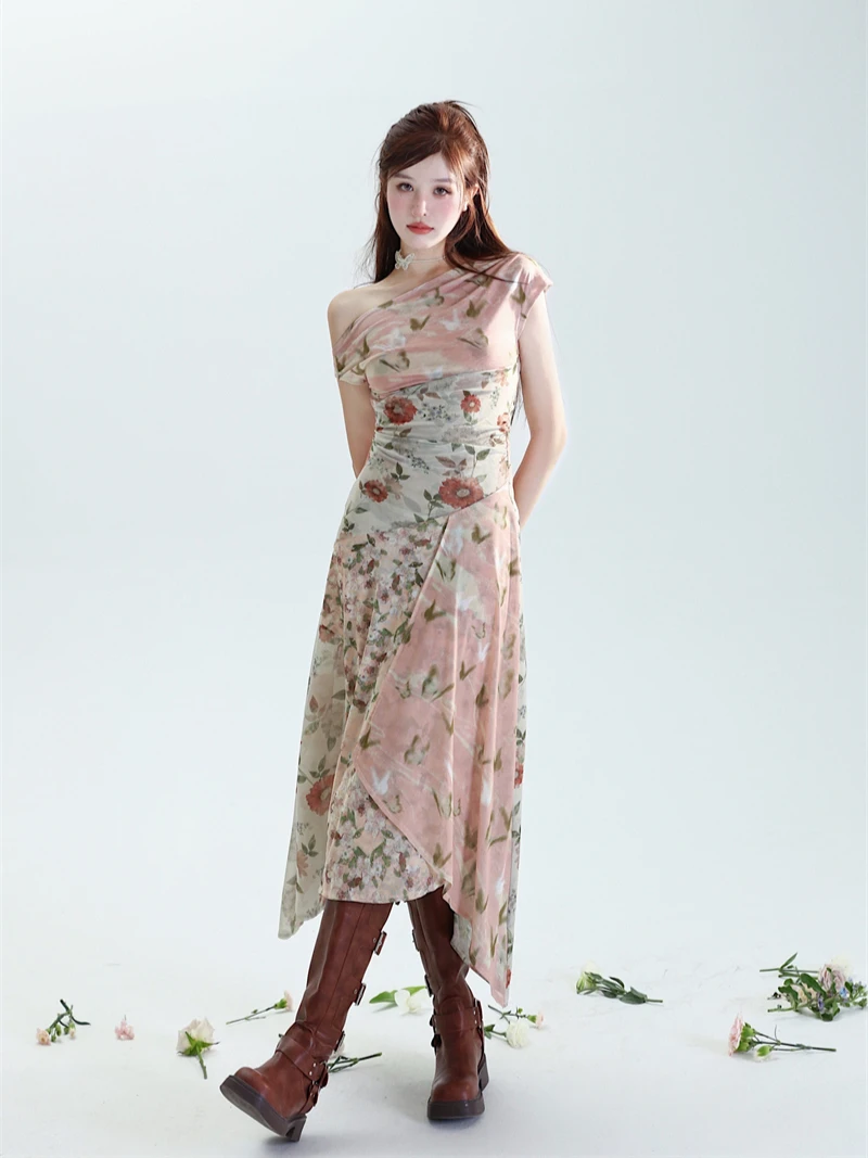 CHEERART Designer Patchwork Floral Long Dress For Women 2023 Summer Boat  Neck A Line Midi Dress Aesthetic Clothes - AliExpress 200000345