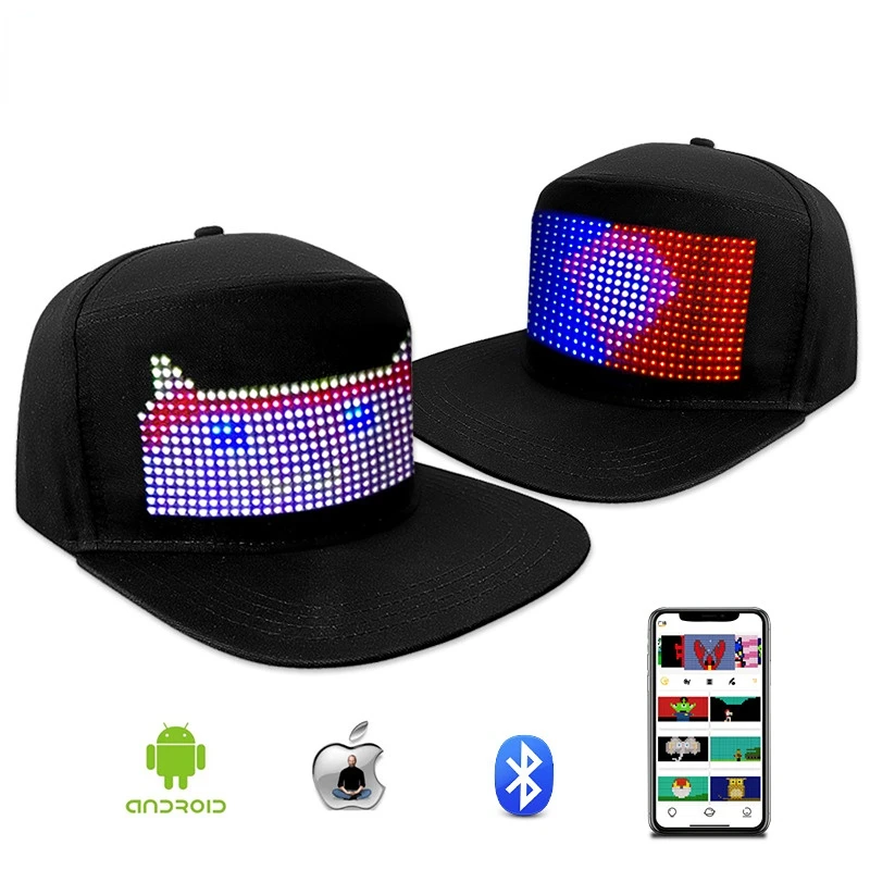 LED Lighting Hat Smart Bluetooth Control Screen Hat Multi-language Display  Advertising Cap Prom Party Decorative Hat Editable