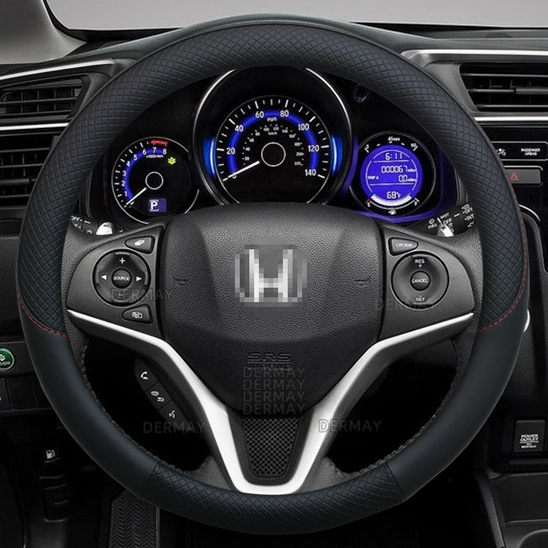 100% DERMAY Brand PU Leather Car Steering Wheel Cover Non-slip for Honda Fit Jazz 2001~2022 Auto Accessories