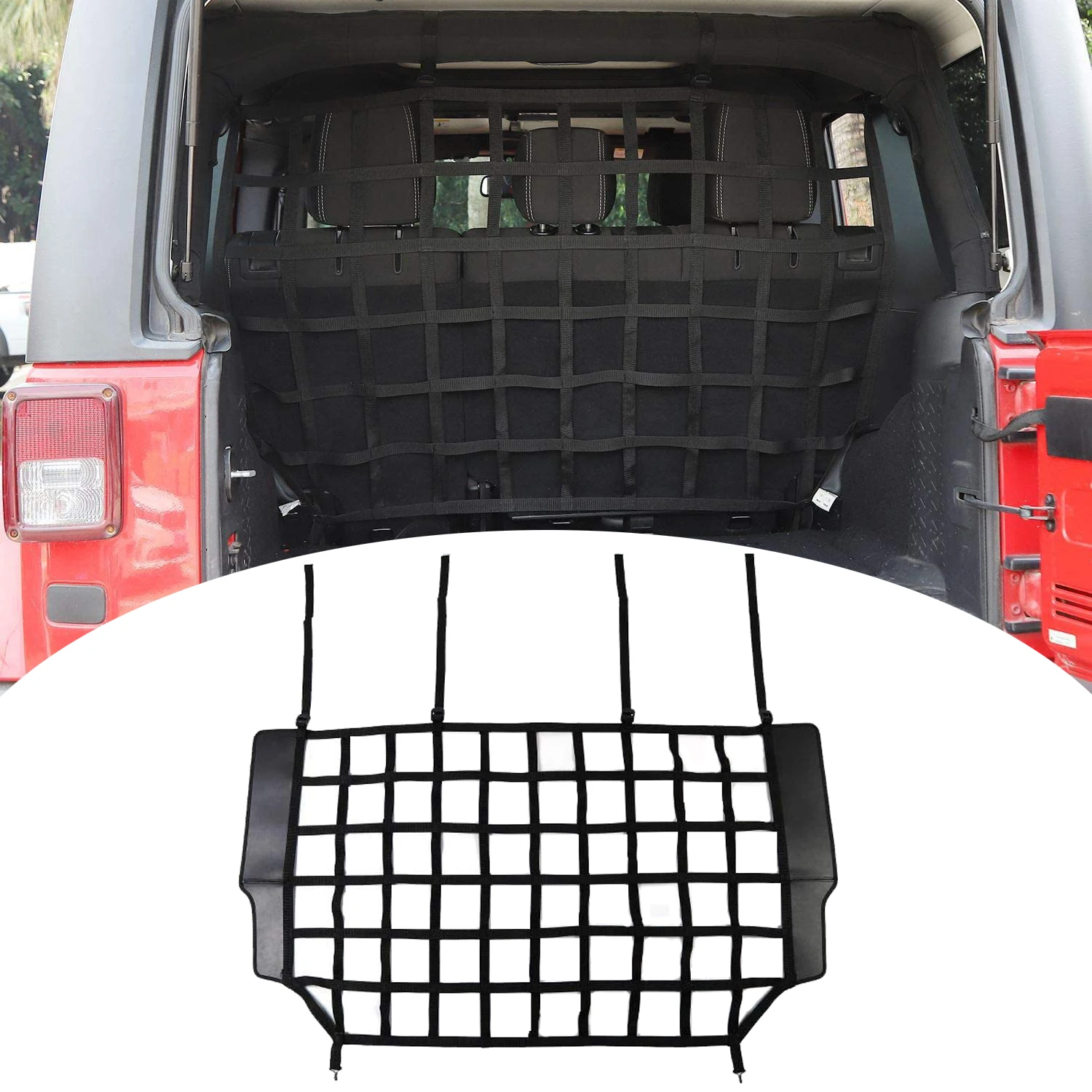 

Car Rear Trunk Organizer Isolation Cargo Net Mesh Dog Barrier Divider for Jeep Wrangler JK JKU JL JLU 4 Door 2007-2023