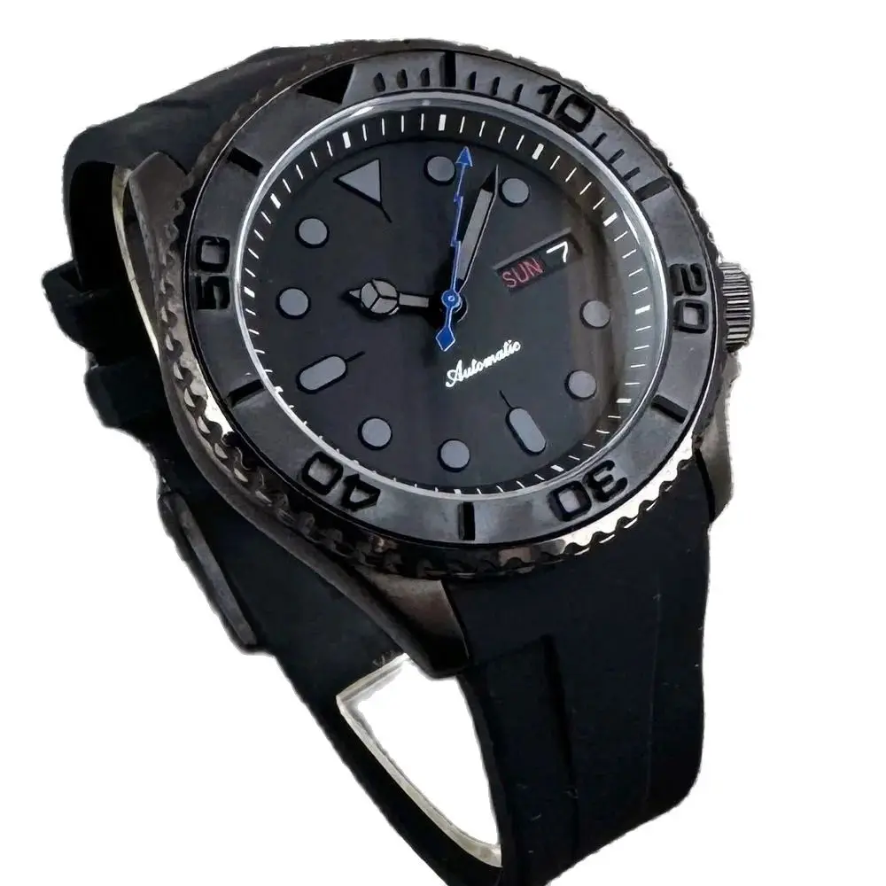 Tandorio 20ATM Diving 41mm NH36 Automatic Black PVD Men Watch Sapphire Glass Ceramic Rotating Bezel Lightning Hand Rubber