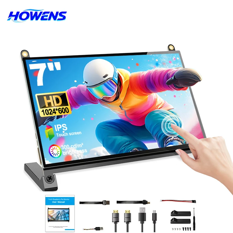7 Inch IPS Touch Screen Monitor 1024\*600 HDMI Display Built-in Speaker For Raspberry Pi 4B 5 3B+ Windows Plug Play Portable LCD