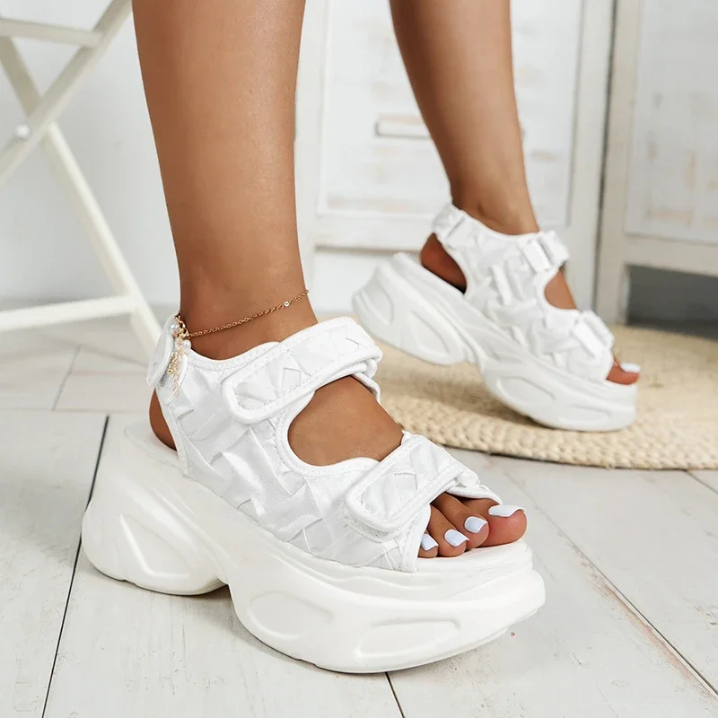 Sandalias deportivas de marca para mujer, zapatos informales con velcro, cuñas concisas, zapatos de plataforma, calzado para exteriores, Verano