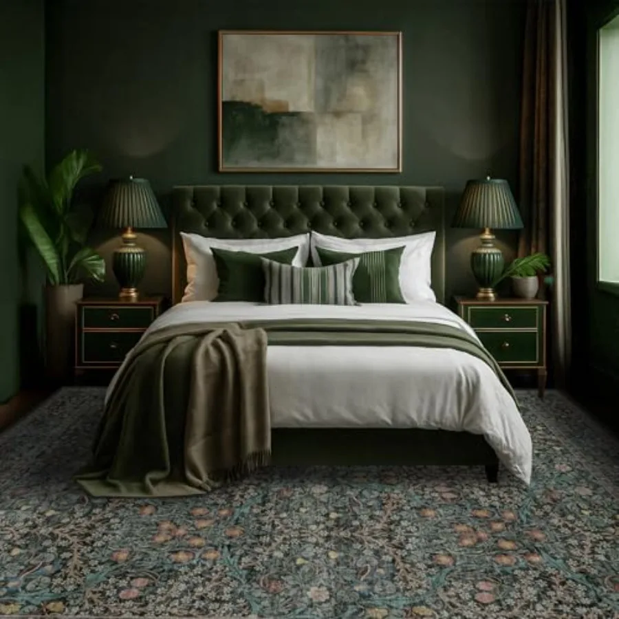 Washable Dark Green Rug for Living Room 9x12 Large Area Rug for Dining Room Under Table Bedroom Soft Low Pile NonSlip Stain Res