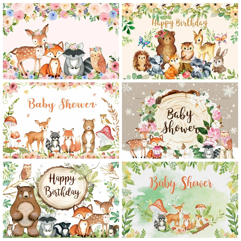 Cute Little Animals In The Forest Banner Backdrop Custom Children Room Birthday Photography Poster Decoration Studio Background